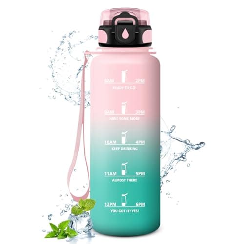 Gourde Sport 500ml pour Enfant et Adulte | Étanche | Motivante | Idéale pour Randonnée, Sport et Yoga | Bouteille Reutil — 50oz-1500ml | Paille | Rose + Cyan