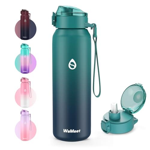 Gourde WEMEET Isotherme 1L pour Sport et Voyage, Étanche sans BPA, Gourde Inox 18/10 Amovible Paille — Bleu Bleu
