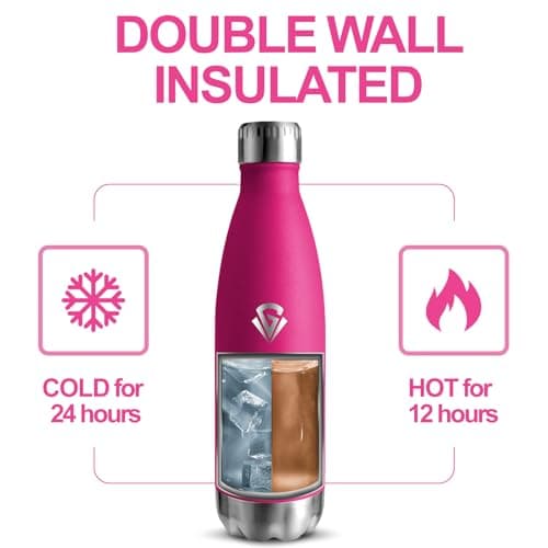 Grsta Gourde Isotherme - Gourde Enfant BPA-Free Anti-Fuite, 500ml pour École Campagne Voyage, 24h Froid & 12h Chaud, Ros