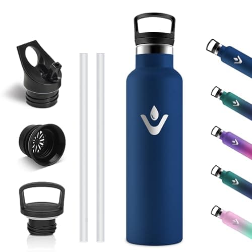 Vikastar Gourde Isotherme BPA-Free 500ml Anti-Fuite pour Enfants, Bouteille Étanche Froid/Chaud pour Sport, École et Cyc — Bleu Foncé