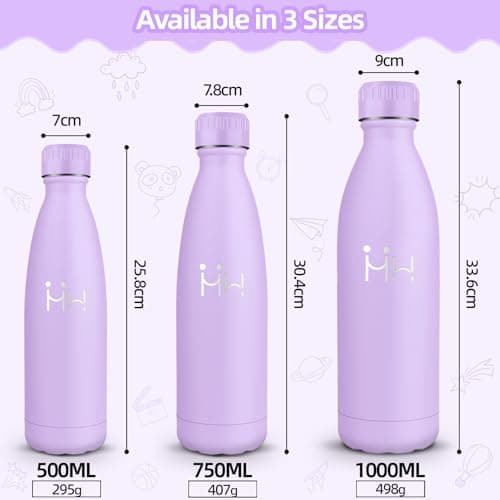 Sac à Eau Motswedi Isotherme Bleu Clair pour Enfant et Adulte, 500ml sans BPA, Isolation Thermique 24h Froid & 12h Chaud