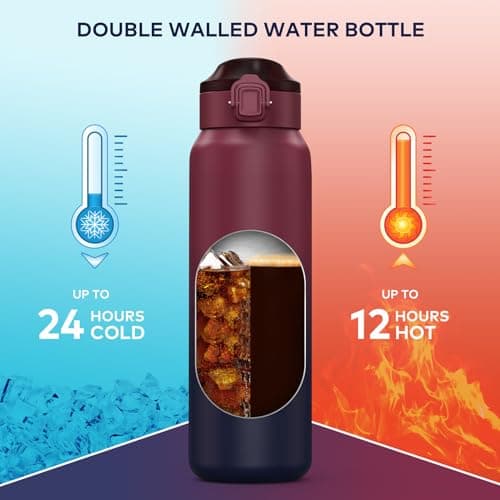 Gourde WEMEET Isotherme 1L pour Sport et Voyage, Étanche sans BPA, Gourde Inox 18/10 Amovible Paille