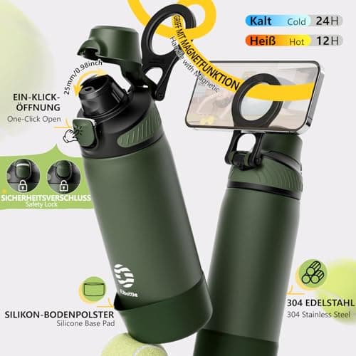 Bouteille Isotherme FJBottle Gourde 600ml/700ml/1L pour Sport et Voyage - Ouverture en Un Clic, Sans BPA, Bouteille Inox