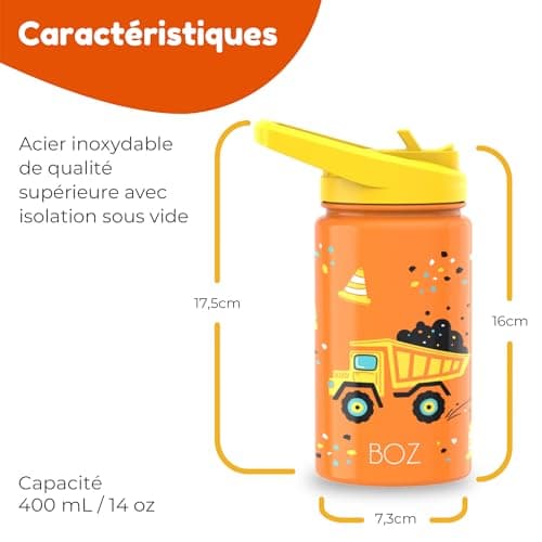 Gourde Isotherme Enfant Anti-fuite (8 oz) sans BPA, Bouteille Boisson Chaude/Froide Double Paroi Inox 414ML, 24h Isolati