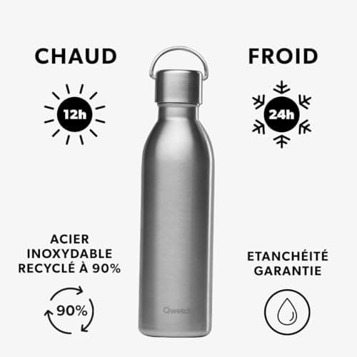 Qwetch Bouteille Isotherme Inox 600ml Active - Compacte et Sans BPA - Idéale pour Sport et Voyage