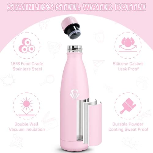 Gourde 500 ml Sans BPA pour École et Voyage - Isolation Isotherme Double Paroi - Acier Inoxydable 304 Rose - Isothermie