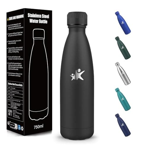 Gourde Acier Inoxydable Sans BPA Isolée Isotherme 500 ml 18/8 Isolation Double Paroi École Randonnée Rose Rouge Bouteill — Noir-750ml