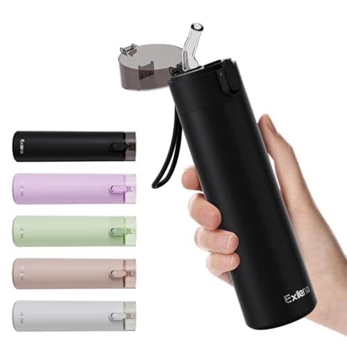 Petite Gourde Exllena Isotherme Gris Clair pour Sport et Bureau avec Paille OUVrage Facile et Ultra-Compact — Noire