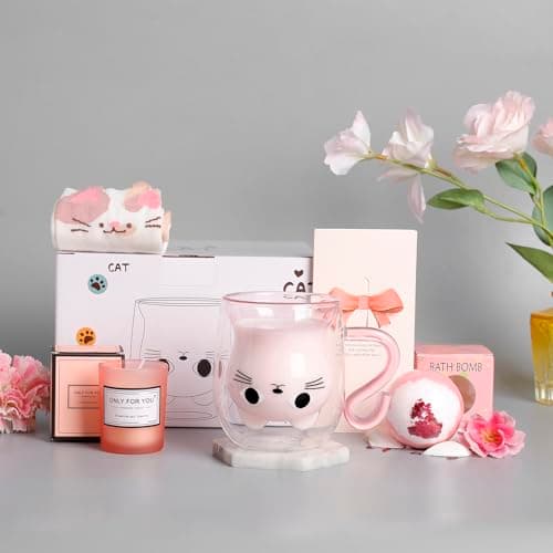 Coffret Tasse Chat Qinhai Rose pour Femme Cadeau Original Noël Valentine Fête des Mères Anniversaire Halloween