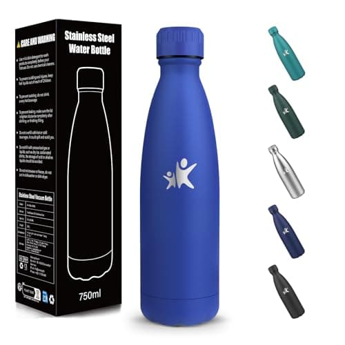 Gourde Acier Inoxydable Sans BPA Isolée Isotherme 500 ml 18/8 Isolation Double Paroi École Randonnée Rose Rouge Bouteill — Bleu Roi-750ml
