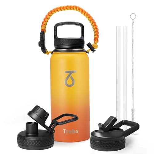 Grand 1800 ml Thermos en acier inoxydable triple paroi, bouteille isotherme pour sport 24h chaud/48h froid, 3 couvercles — Orange