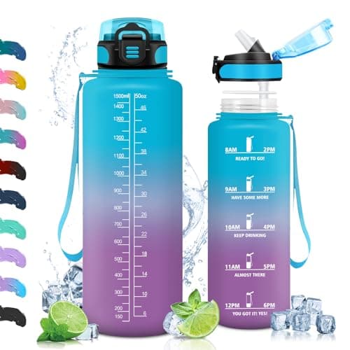Vikaster Gourdes Sport Étanche & Réutilisable, Convient pour la Gym, Bouteille Ouvrir en Un Clic — Bleu & Violet