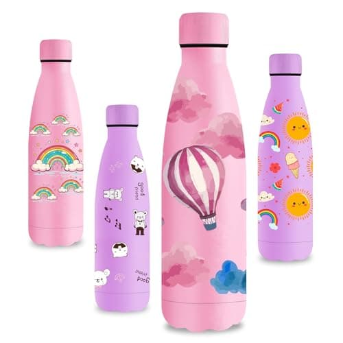Vikastar Gourde Isotherme 500ml Sans BPA, Gourde Inox Anti-Fuites pour Enfants et Adultes, Sport, École, Gym – Bouteille — Rose-ballon