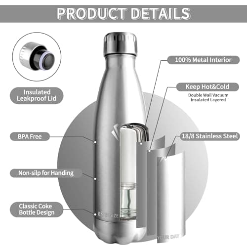 Vikastar Gourde Isotherme 500ml Sans BPA, Gourde Inox Anti-Fuites pour Enfants et Adultes, Sport, École, Gym – Bouteille
