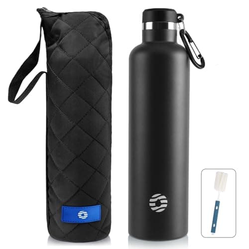 Gourde Isotherme FEIJIAN 750ml/1L - Bouteille Inox Bouche Standard pour Sportifs - Sans BPA et Cadeau Idéal — Noir