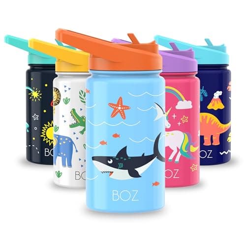 Gourde Isotherme Enfant Anti-fuite (8 oz) sans BPA, Bouteille Boisson Chaude/Froide Double Paroi Inox 414ML, 24h Isolati — Requin