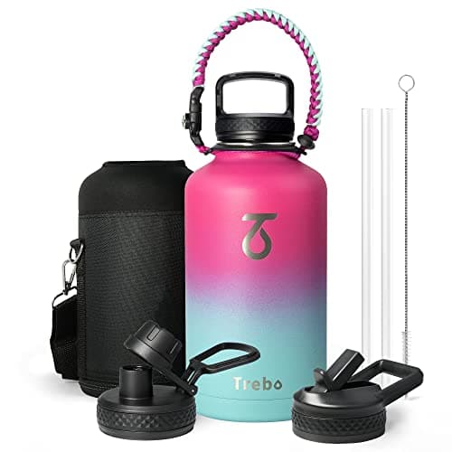 Grand 1800 ml Thermos en acier inoxydable triple paroi, bouteille isotherme pour sport 24h chaud/48h froid, 3 couvercles — Rose, Rouge, Vert.