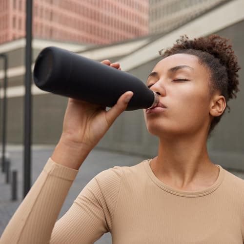 Mont-Clair Gourde isotherme sans BPA 500ml - 24h froid & 12h chaud, Bouteille d'eau inox durable - Noir