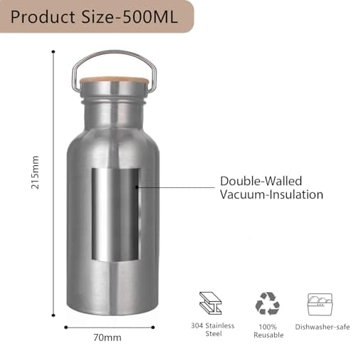 Gourde isotherme en Acier Inoxydable 500 ml Sans BPA Anti-fuite, Idéale pour Sport Fitness Bureau Extérieur, Bouteille D