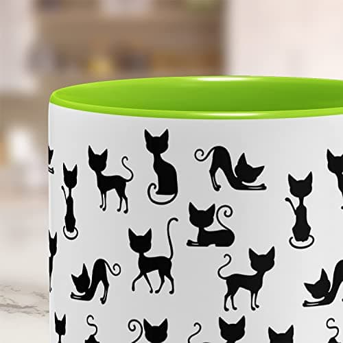 Tasse à café avec chat noir - Céramique 325 ml - Vert clair - Impression complète