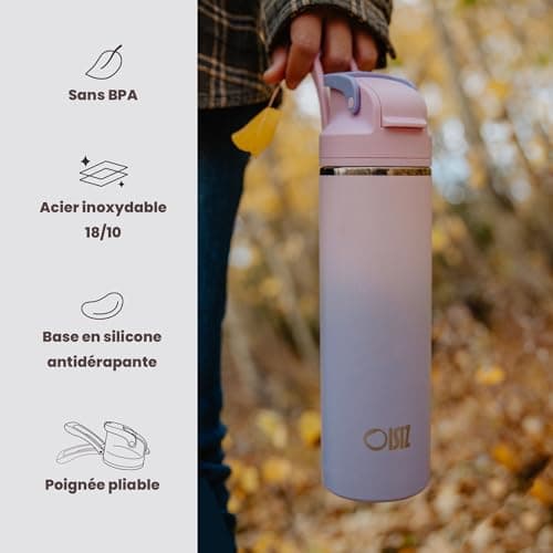 OISIZ Gourde Isotherme 720ml/24oz 2 en 1 avec couvercle à paille, Verrouillage de sécurité en un clic, 100% étanche cons