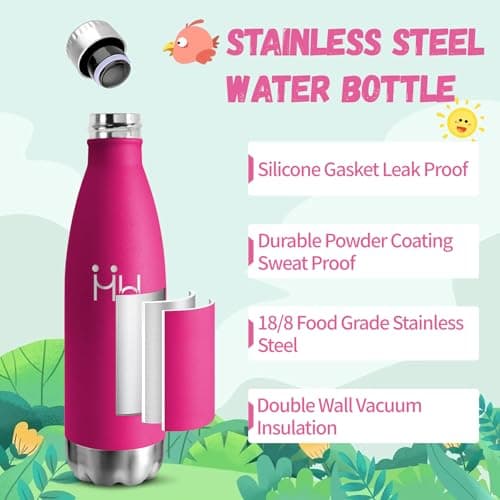 Gourde Acier Inoxydable Sans BPA Isolée Isotherme 500 ml 18/8 Isolation Double Paroi École Randonnée Rose Rouge Bouteill