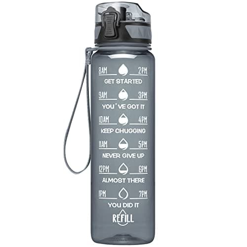 HydroPal Gourde Filtrante 1 Litre, Bouteille d'Eau sans BPA pour Adultes - Motivation & Marqueur de Temps pour Sport, Gy — Gris