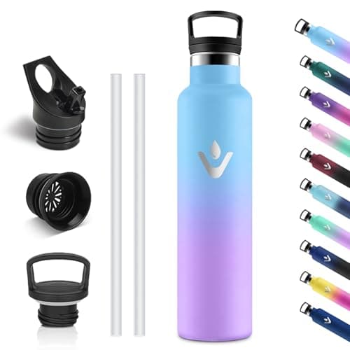 Vikastar Gourde Isotherme BPA-Free 500ml Anti-Fuite pour Enfants, Bouteille Étanche Froid/Chaud pour Sport, École et Cyc — Bleu Ciel et Violet