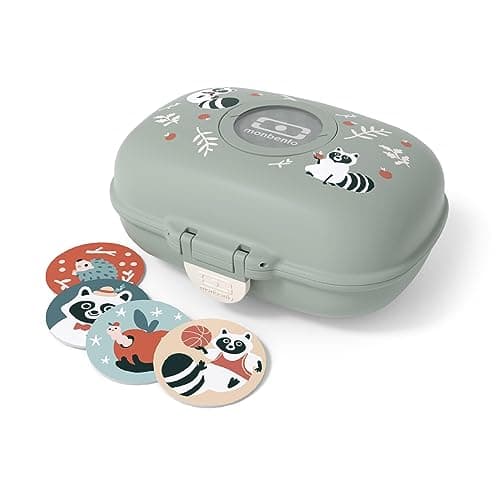 Monbento - Boite à Gouter Enfant Sans BPA | Boite à Gouter Fille avec Motif Fleurs | Idéale pour Ecole, Pique-nique et V — Vert Raccoon