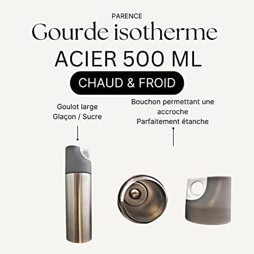 PARENCE. Isotherme en Acier 500 ml - Thermos Double Paroi - Thé ou Café - Grande Capacité