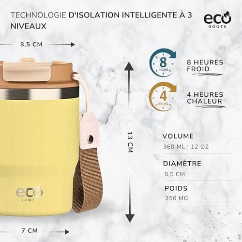 Evergreen ECOROOTS - Tasse Café Isotherme | Couvercle Antifuite | Acier Inoxydable | Sans BPA | Thermo Café Voyage | Tas