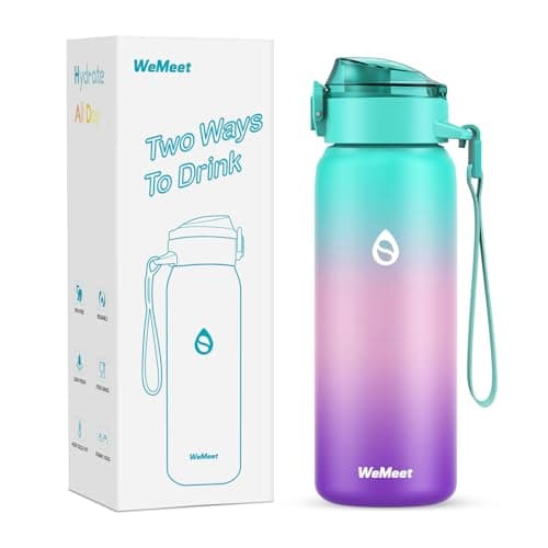 Gourde WEMEET Isotherme 1L pour Sport et Voyage, Étanche sans BPA, Gourde Inox 18/10 Amovible Paille — Vert Rose Violet