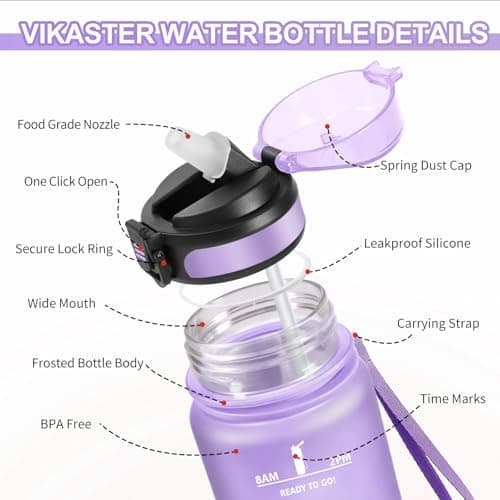 Vikaster Gourdes Sport Étanche & Réutilisable, Convient pour la Gym, Bouteille Ouvrir en Un Clic