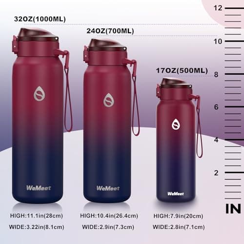 Gourde WEMEET Isotherme 1L pour Sport et Voyage, Étanche sans BPA, Gourde Inox 18/10 Amovible Paille