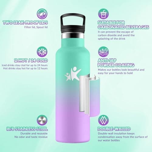 HoneyHolly Gourde Isotherme Enfant 500ML, Anti-Fuite, Sans BPA, Réutilisable, pour Enfants, Sport, Isolation Sous Vide e