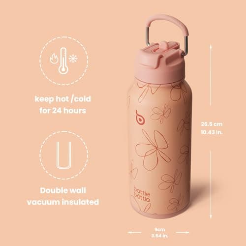 Isotherme BOTTLE BOTTLE Gourde 900 ml Pilulier Sport en acier inoxydable Fleur jaune Randonnée Été Extérieur