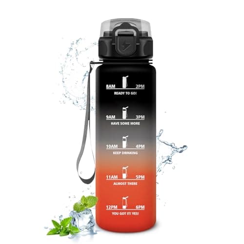 Gourde Enfant 500ml, Marqueur de Temps, Bouteille d'Eau pour Enfant et Sportifs, l'école et le Bureau  
Gourde Enfant 50 — 32oz-1000ml | Paille | Noir + Rouge