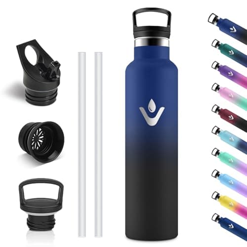 Vikastar Gourde Isotherme BPA-Free 500ml Anti-Fuite pour Enfants, Bouteille Étanche Froid/Chaud pour Sport, École et Cyc — Bleu Foncé et Noir