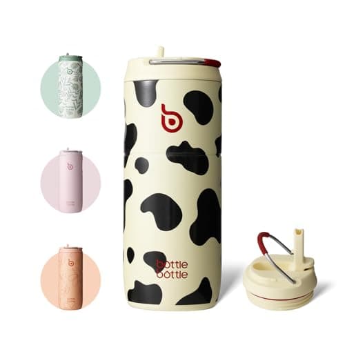 Bottlebottle Gourde en acier inoxydable avec paille 500 ml sans BPA couvercle anti-fuite Flourishing Flowers idéale pour — Vache