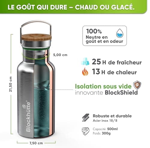 Gourde isotherme en acier inox résistante aux fuites – Parfaite pour étudiants, bureau et enfants – Lavable en machine