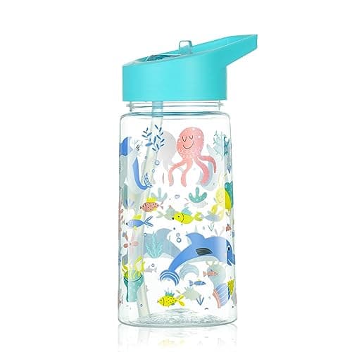 Flintronic Gourde Isotherme Enfant Sans BPA Tritan, Bouteille Anti-fuite Réutilisable 500ML pour Ecole Maternelle avec P — Bleu-450ml