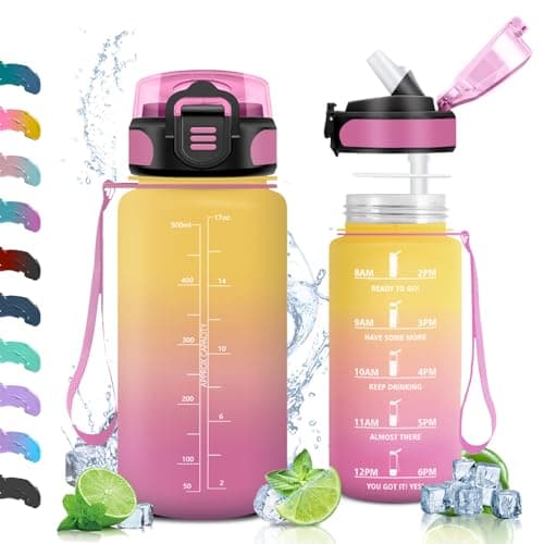 Vikaster Gourdes Sport Étanche & Réutilisable, Convient pour la Gym, Bouteille Ouvrir en Un Clic — Jaune & Rose