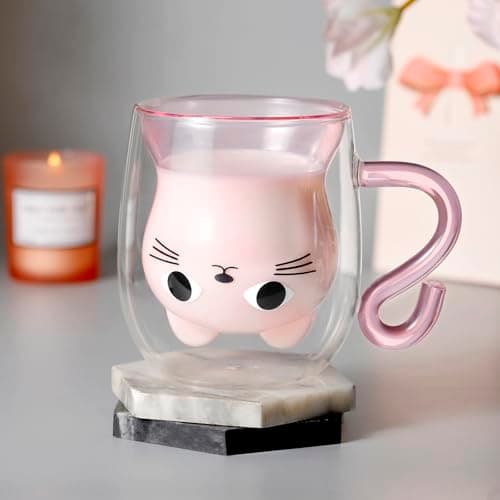 Coffret Tasse Chat Qinhai Rose pour Femme Cadeau Original Noël Valentine Fête des Mères Anniversaire Halloween