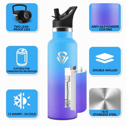 HoneyHolly Gourde Isotherme Anti-Fuite pour Enfants et Adultes 500ML, Réutilisable, Sans BPA, Acier Inoxydable à Double
