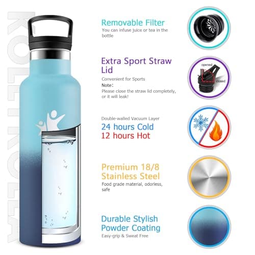 KollyKolla Gourde Isotherme 500ml, double paroi isolante, pour Enfant et Adulte, l'école et le Travail, sans BPA, joggea