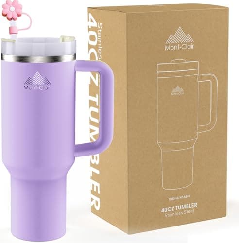 Mont-Clair Tumbler 1200ml - Gourde Isotherme 40oz avec Paille & Couvercle Poignée - 10h Chaud / 48h Froid - Mug pour Boi — Lilas