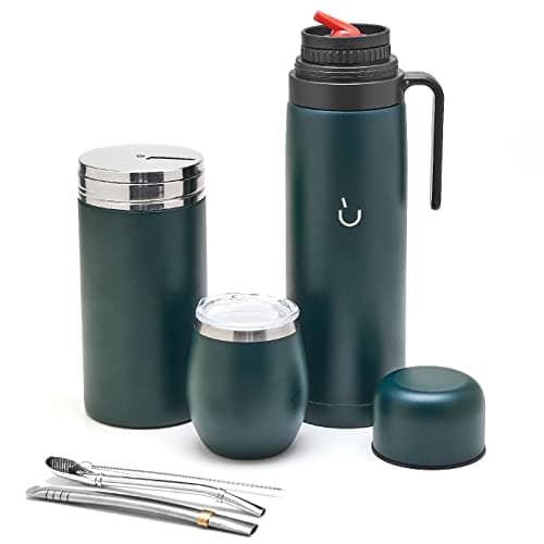 BALIBETOV Yerba Mate Tasse Set pour Hommes et Femmes - Design Moderne, Thermos Acier Inoxydable, Idéal pour le Travail e — Vert