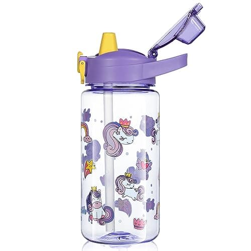 Flintronic Gourde Isotherme Enfant Sans BPA Tritan, Bouteille Anti-fuite Réutilisable 500ML pour Ecole Maternelle avec P — Violet-600ml
