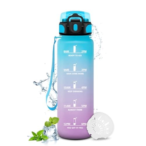 Gourde KollyKolla Enfant 500ml Étanche Réutilisable pour Maternelle École Sport Campings avec Marqueur de Temps Filtre S — 17oz-500ml | Bleu + Lilas