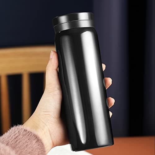 Petite Gourde Isotherme Noir - Garde 12H Chaud & 6H Froid, Thermos Isolée pour Boissons Chaudes et Froides, Idéale Pour